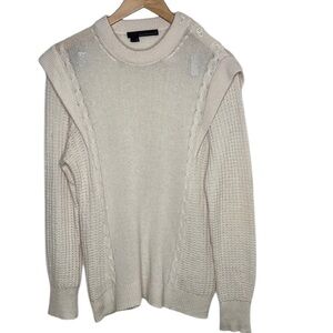 360 Cashmere Cream Knit Ruffle Long Sleeve Sweater Women Size L BLEMISH